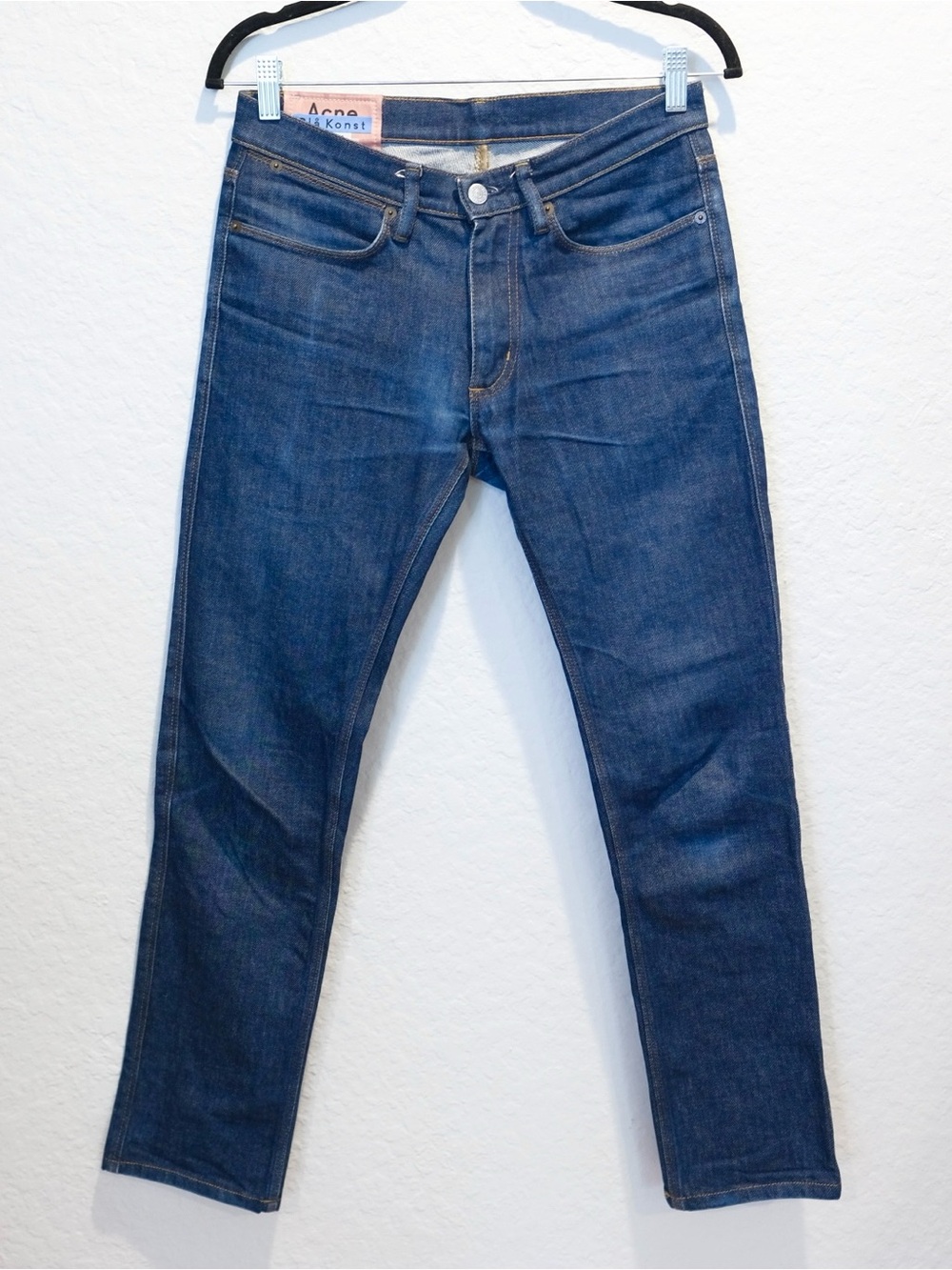 Acne Studios Blå Konst Max Indigo Jeans Size 30x29 Slim Fit Low Rise Zip Italy - Picture 1 of 9